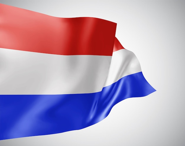Нидерланды, векторный флаг с волнами и изгибами, махающими на ветру на белом фоне.