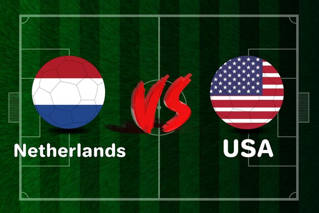 Vector netherlands  vs usa soccer ball in flag design on fifa world cup 2022