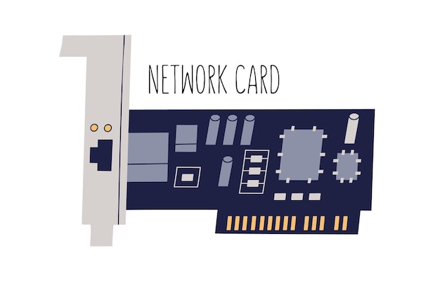 Vector netwerkinterface-adapter, controller of kaart. interne hardwarecomponent van de computer. gekleurde platte vectorillustratie van nic of lan geïsoleerd op een witte achtergrond.