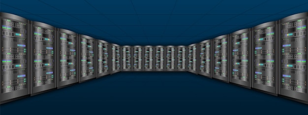 Netwerkservers kamer computerhardware geïsoleerd op een witte achtergrond vectorillustratie