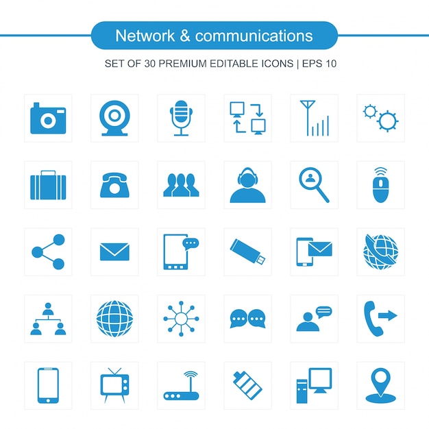 벡터 파란색 아이콘의 네트워크 및 통신 설정