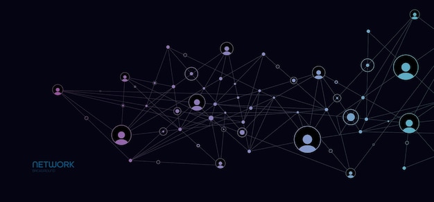 ネットワークの背景。点、線、および人のアイコンとの接続。ベクトル技術の背景。