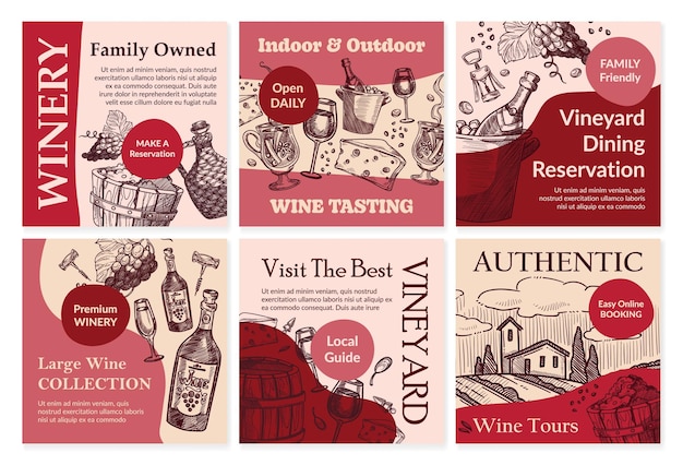 Vector network banner design set for winery advertising