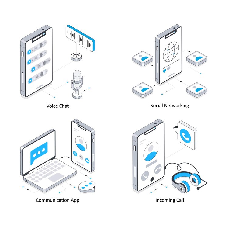 Vector network and communication vector isometric illustration eps 10 file set 20