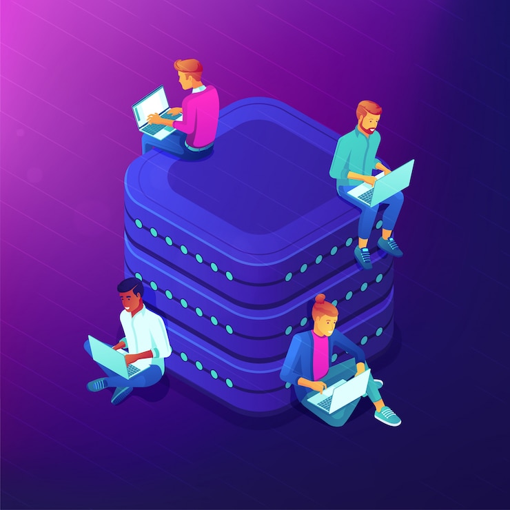Vector network community isometric illustration.
