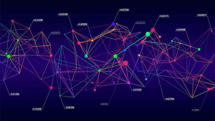 Vector network connection structure block chain technology concept digital background with dots and lines big data visualization artificial intelligence vector illustration