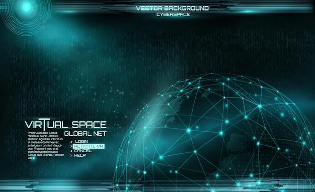 Network and data exchange over planet earth in space virtual space Pexus sphere Matrix background Global Digital Connections Virtual space xAbinary code background Retro style