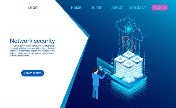 Vector network data security . data processing protection. digital information. flat isometric