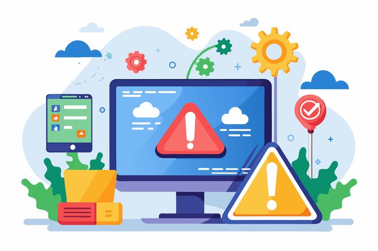 Vector a network error page displays alerts on a computer and mobile device highlighting connectivity issues internet network warning error page error or internet not found on network problem