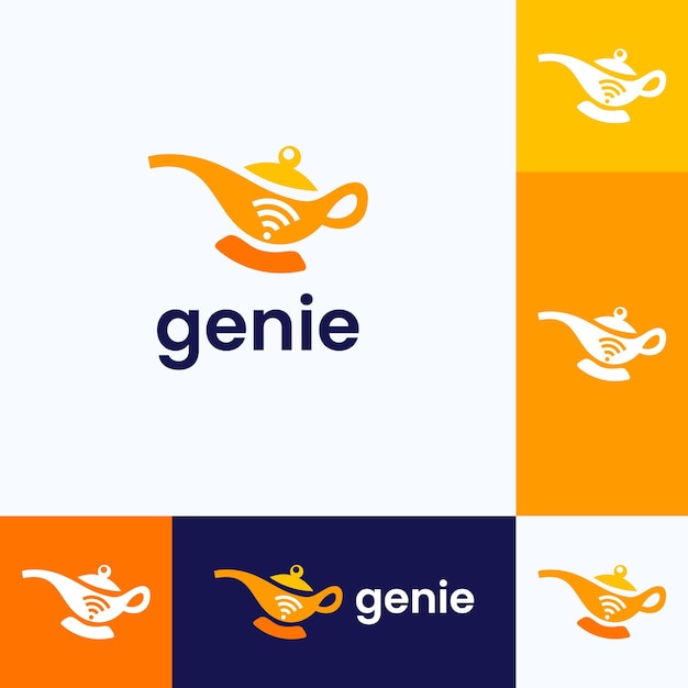 Вектор Дизайн логотипа лампы network genie