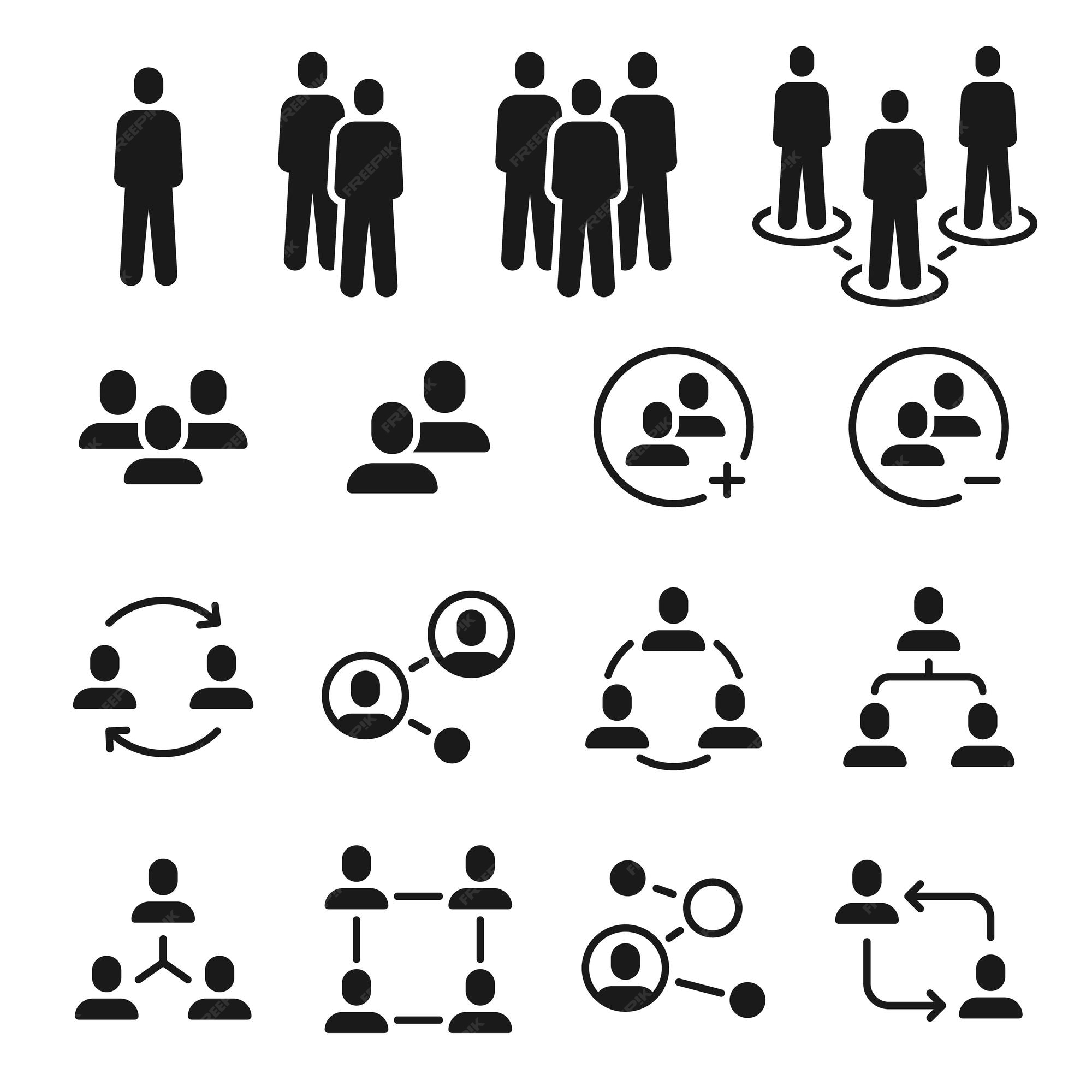 Groups of persons icon. Business team person, office teamwork people symbol  and work group isolated silhouette icons vector set Stock Vector