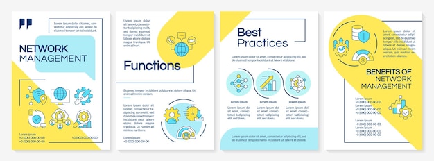 Vector network infrastructure management blue and yellow brochure template