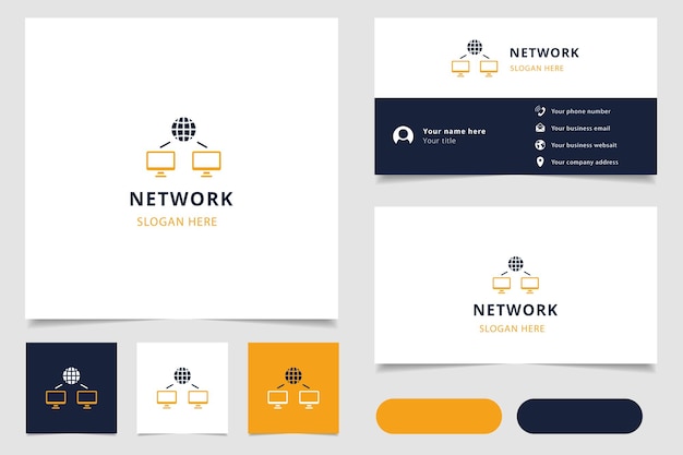 編集可能なスローガン ブランディング ブックを備えたネットワーク ロゴ デザインと