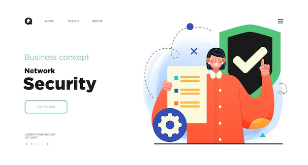 네트워크 보안 데이터 보호 및 정보 개인 정보 보호 개념 웹 사이트 방문 페이지 템플릿