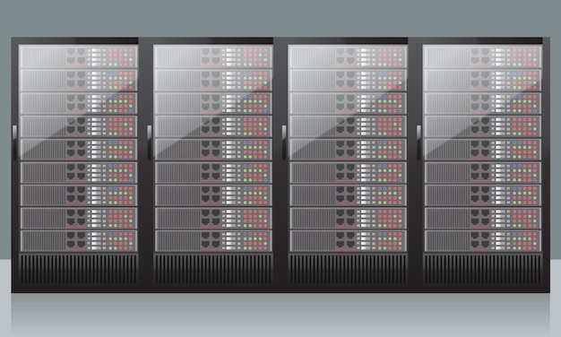 ベクトル 白い背景に分離されたネットワーク サーバー コンピューター ハードウェア技術 現実的なベクトル