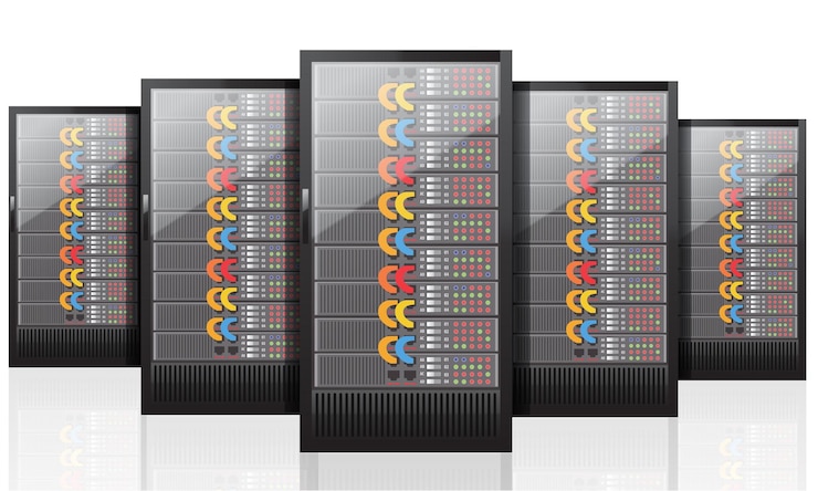Vector network servers computer hardware technology isolated on white background realistic vector