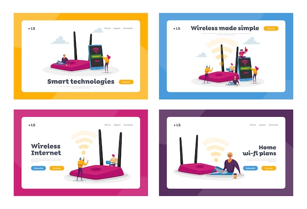 네트워크 기술, 무료 Wi-fi 핫스팟 방문 페이지 템플릿 세트