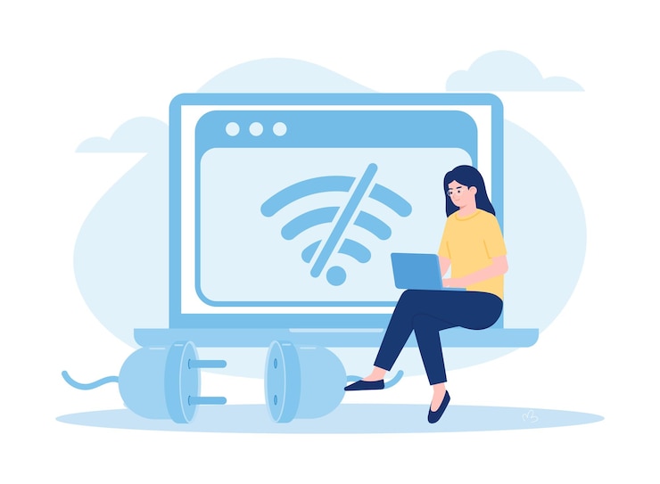 Vector network troubleshooting on a computer concept flat illustration