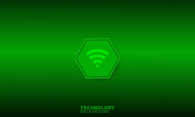 Icona di rete wifi in esagono verde con icone di comunicazione.