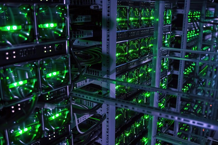 Vector network workstation server room concept 3d illustration