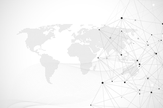 네트워킹은 점과 선으로 기술 추상 개념 글로벌 네트워크 연결을 연결합니다.