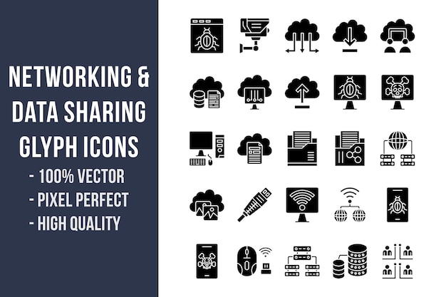 Networking and Data Sharing Glyph Icons