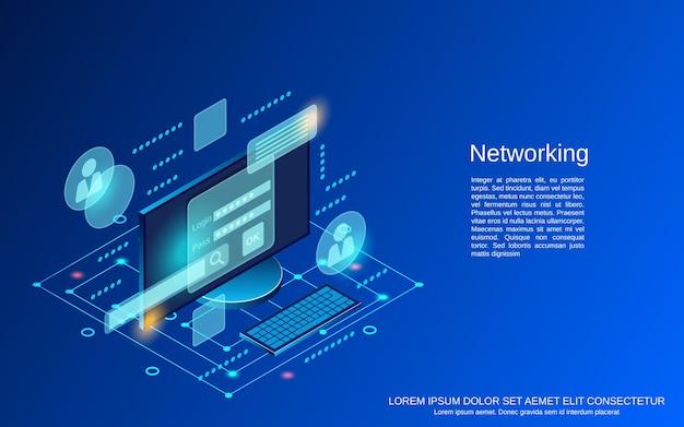 Networking flat 3d isometric vector concept illustration