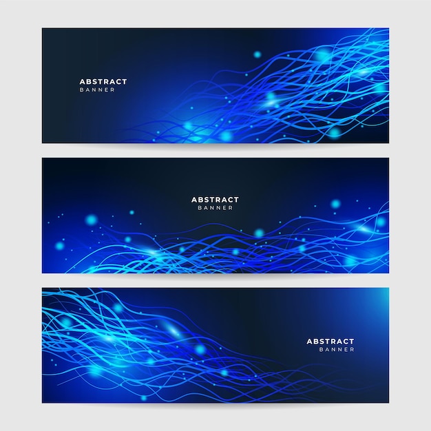 Vector networking neon style blue wide banner design background