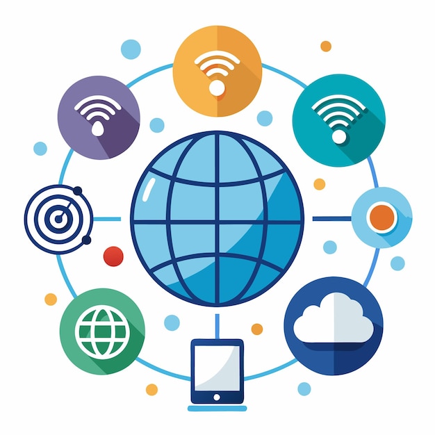 Икона сетевого набора Globe облачные соединения и технология беспроводной интернет-коммуникации