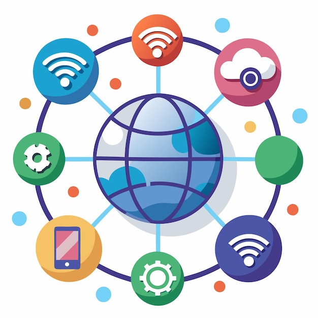 Икона сетевого набора Globe облачные соединения и технология беспроводной интернет-коммуникации