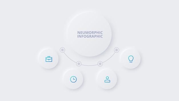 Neumorfe cirkelelementen voor infographic Sjabloon voor diagramgrafiekpresentatie en grafiek Skeuomorph-concept met 4 opties, onderdelen, stappen of processen