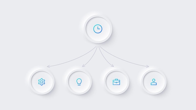 Neumorfe cirkelelementen voor infographic Sjabloon voor diagramgrafiekpresentatie en grafiek Skeuomorph-concept met 5 opties, onderdelen, stappen of processen