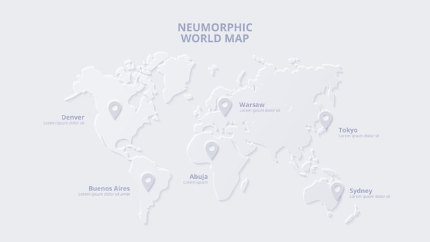 Neumorfe kaart met markeringen skeuomorph-presentatiedia