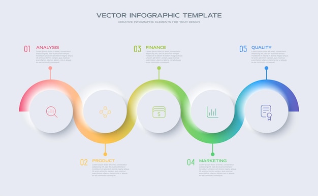 Neumorfisme ontwerp infographic 5 stap tijdlijn illustratie minimal clean design