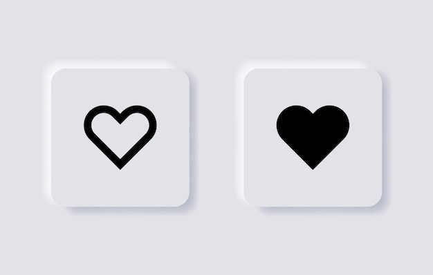 Neumorfisme zoals pictogram of liefdeshartsymbool voor ui ux app web in witte neumorfische knoppen