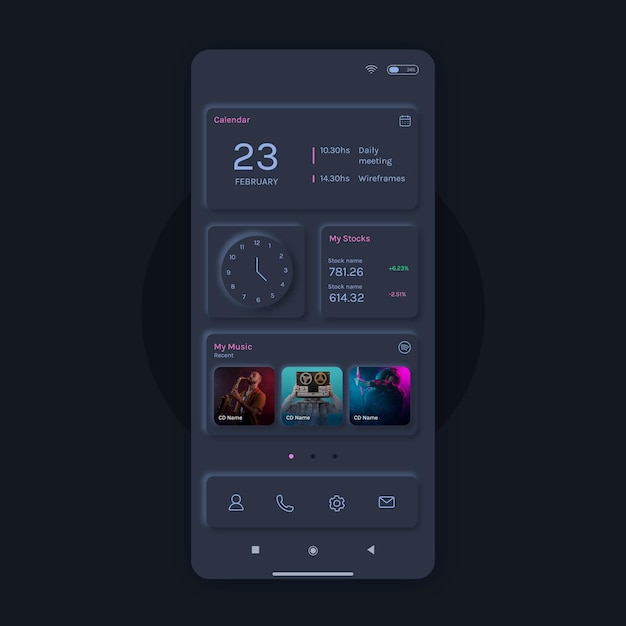 Vector neumorph home screen template