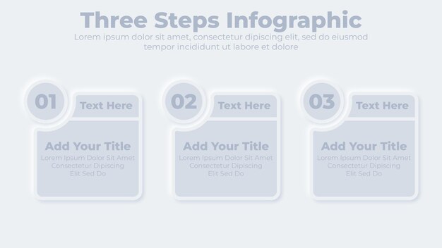 Neumorphic business 3 stappen of opties infographic presentatiesjabloon