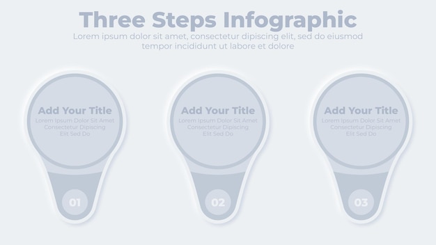 Neumorphic business 3 steps or options infographic presentation template