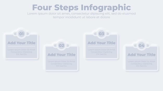 Neumorphic business 4 stappen of opties infographic presentatiesjabloon