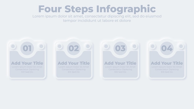 Neumorphic business 4 steps or options infographic presentation template