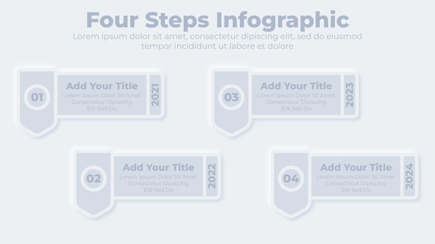 Neumorphic business 4 steps or options infographic presentation template