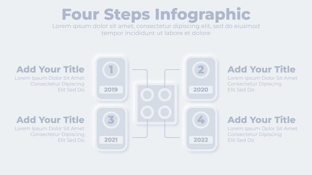 Neumorphic business 4 steps or options infographic presentation template