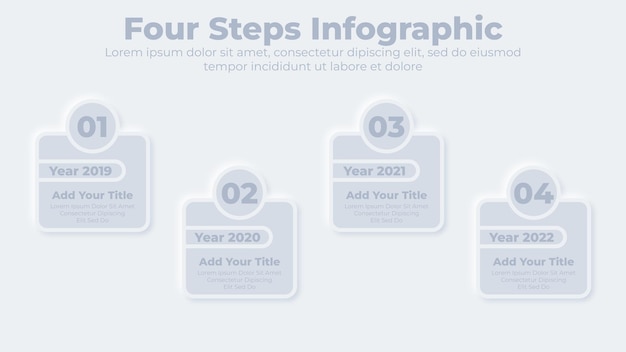 Neumorphic 비즈니스 4 단계 또는 옵션 인포 그래픽 프리젠 테이션 템플릿