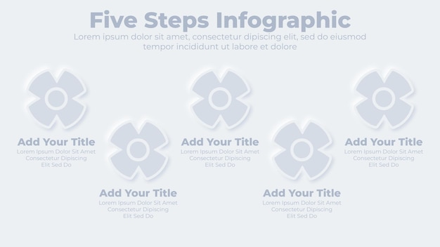 Vector neumorphic business 5 steps or options infographic presentation template