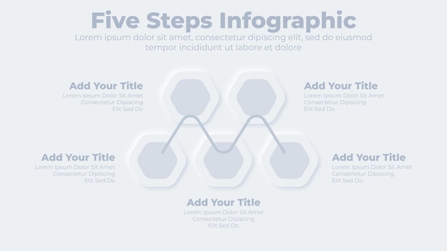 Neumorphic business 5 steps or options infographic presentation template