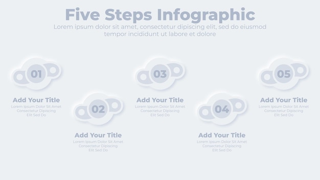 Neumorphic business 5 steps or options infographic presentation template