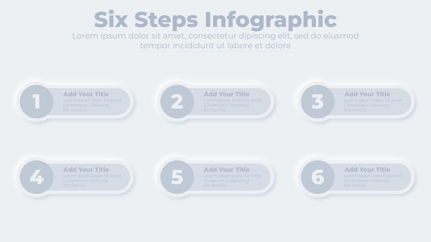Neumorphic 비즈니스 6 단계 또는 옵션 인포 그래픽 프리젠 테이션 템플릿