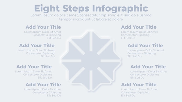 Neumorphic business 8 steps or options infographic presentation template