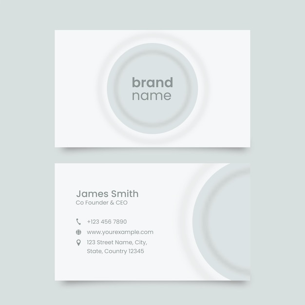 Neumorphic Business Card Template In White Color.