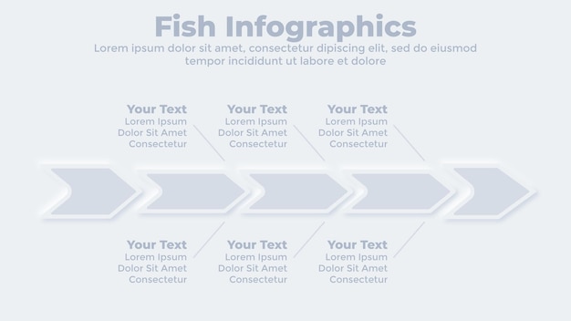 Vector neumorphic business fishbone and timeline infographic presentation template